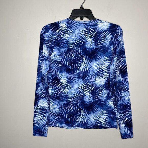 LANDS END Rash Guard Womens XS Swim Shirt NEW Blue Deep Sea Tie Dye Palm Tee - Picture 3 of 8